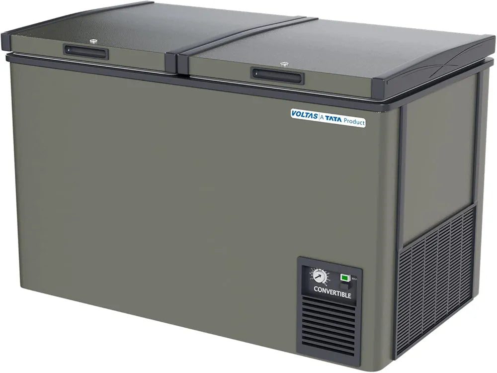 Voltas CVF320DD P/CVF320DA4-P-PL/CVF320DA4 Double Door Deep Freezer cum chiller, Convertible, GREY