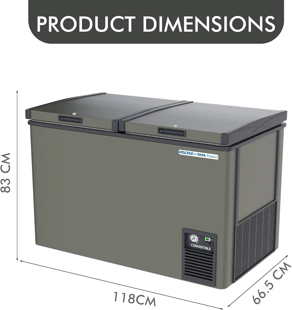 Voltas CVF320DD P/CVF320DA4-P-PL/CVF320DA4 Double Door Deep Freezer cum chiller, Convertible, GREY
