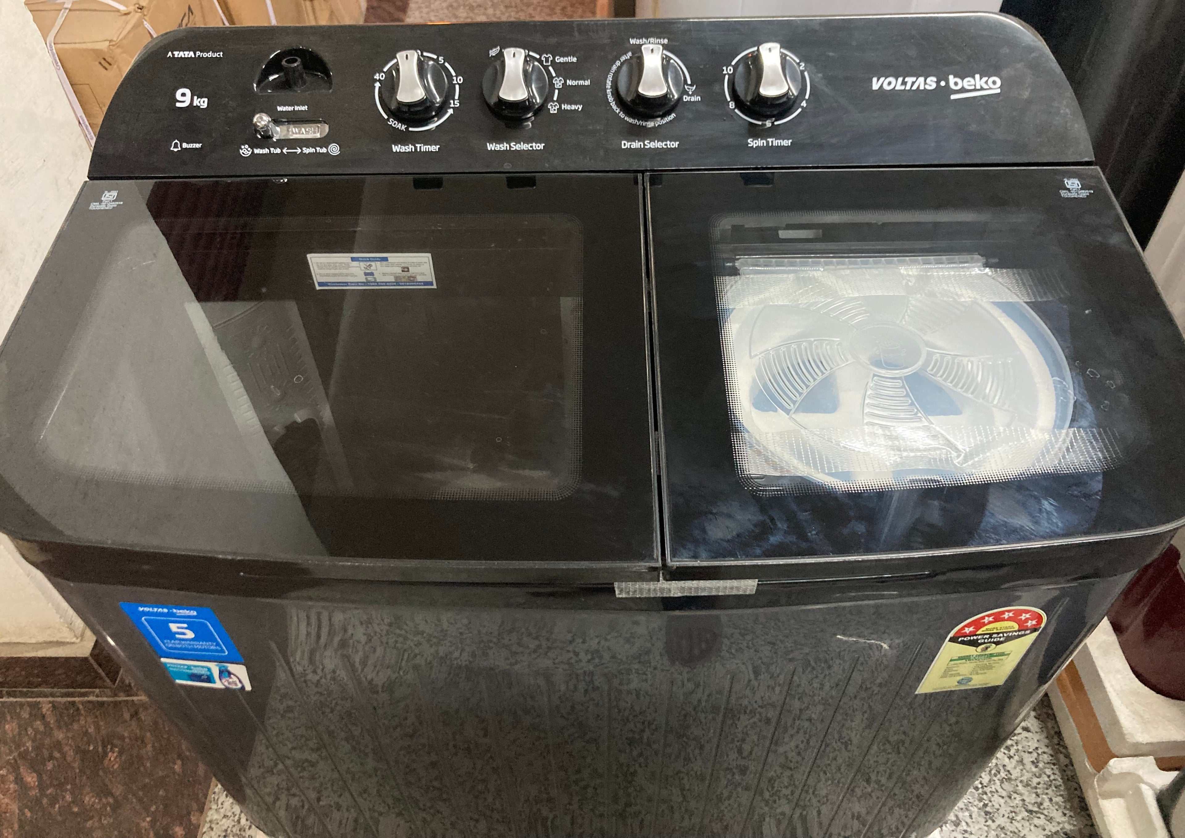 Voltas WTT90UDX 9 kg toughened glass