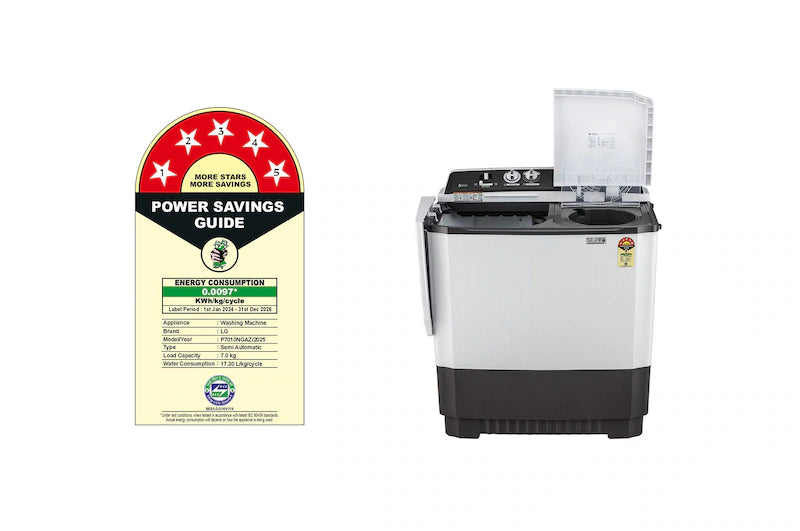 LG 7Kg Semi Automatic Washing Machine, Rat Away Technology, Dark Grey, 5 Star P7010NGAZ